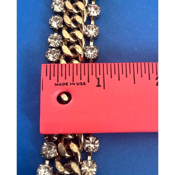 Vintage Double Row Rhinestone Necklace Gold Tone Link Lobster Claw Clasp - Picture 5 of 7